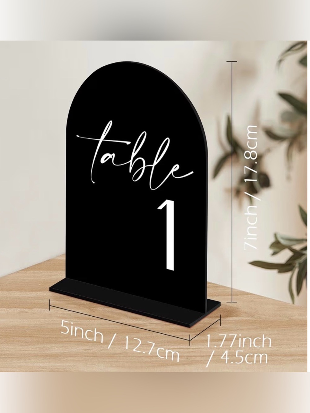 Black Arch Acrylic Table Numbers with Stands 1-15, 5x7" Black Arched Acrylic